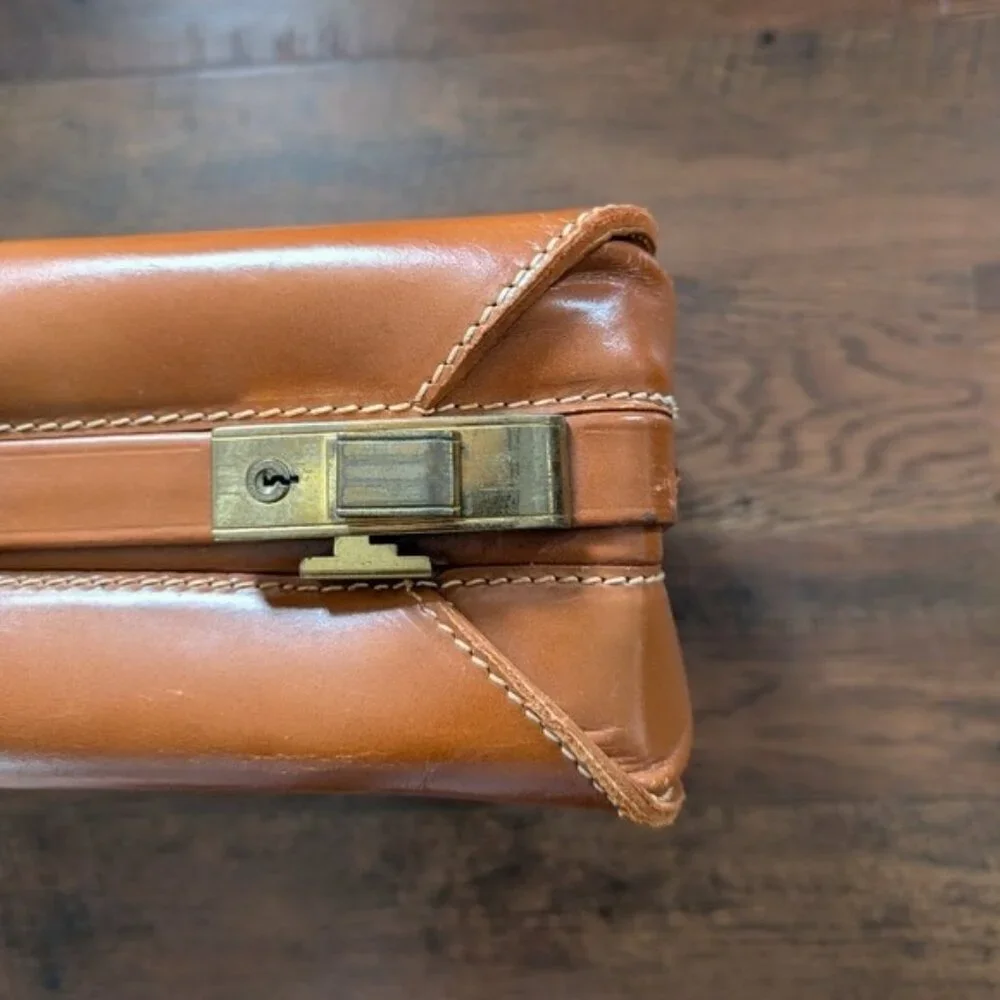 Vintage Lido New York Cowhide Leather Suitcase/Luggage/Retro Travel‎